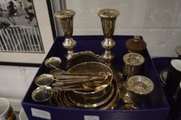 Silver candlesticks, coasters etc.