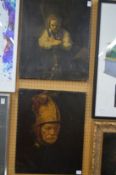 Two unframed classical pictures on canvas.