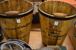 A pair of Champagne wooden buckets.