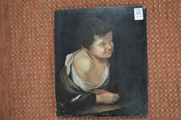 Bust length portrait of a young boy, oil on panel, unframed.