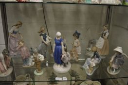 Royal Copenhagen figure group of a woman with two sheep together with a collection of Nao figures