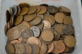 A large collection of pre-decimal pennies.