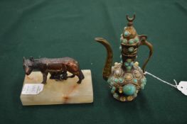 A miniature Islamic ewer and small cast group Romulus and Remus.