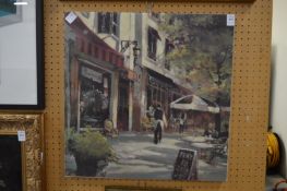 Parisian street scene, colour print on canvas, unframed.