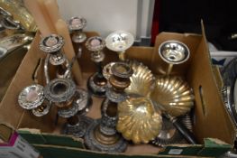 Plated candelabra and other items.