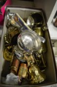 A box of collectable brass ware etc.