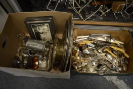 Plated items to include a salver, flatware etc.