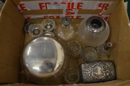 Silver top glass powder bowl and other dressing table items etc.