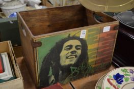 Storage box decorated with Bob Marley.