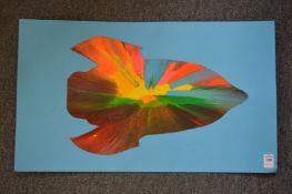 In the manner of Damien Hirst, a spin painting depicting a rocket ship, unframed.