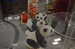 Two Copenhagen pandas, Crown Derby robin and a Crown Derby cat.