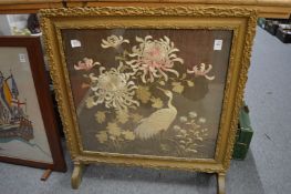 Gilt framed fire screen with Chinese silk work embroidered panel.