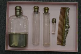 Silver mounted scent bottles and other items.