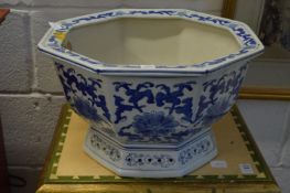 A Chinese blue and white octagonal shaped planter.