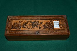 Tunbridge ware, a good glove box with hinged cover, original paper label to the underside Edmund