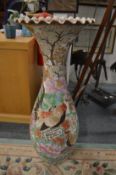 A good large Japanese floor standing vase painted with cockerels and chrysanthemums etc.