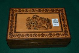 Tunbridge ware, a good rectangular box, the hinged cover decorated with a dog.