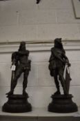 A good large pair of patinated spelter figures.