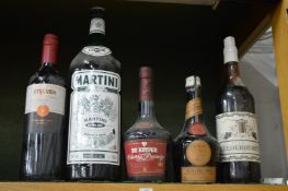 1.5 litre botlle of Martini and other items.