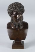 A SUPERB BRONZE BUST OF LUCIUS VERUS, Italian, Mid 19th Century, on a square base. Inscribed LUCIUS.