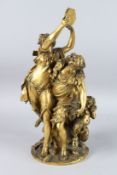 CLODION. A GOOD GILT BRONZE OF TWO CLASSICAL DANCERS AND FAUN. Signed. 40cms high.