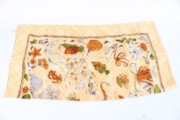 A BURBERRY SILK SCARF with sea creatures. 83cms x 90cms.