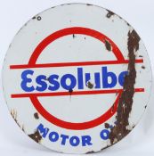 A LARGE VINTAGE ESSO LUBE DOUBLE SIDED CIRCULAR ENAMEL SIGN. 66cms diameter.