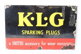 A VINTAGE KLG SPARKING PLUGS ENAMEL SIGN. 36cms x 56cms.