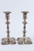 A GOOD PAIR OF VICTORIAN SILVER CANDLESTICKS. Sheffield 1846. 9ins high.