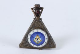 A BRASS MASONIC ENAMEL WATCH VESTA.