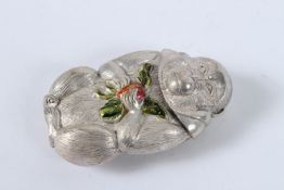 A SILVER PLATED ENAMEL JAPANESE MONKEY VESTA,
