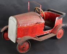A VINTAGE TRI-ANG TINPLATE PEDAL CAR. LIB 4242. 76cms long.