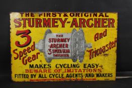 A LARGE VINTAGE STURMEY-ARCHER 3 SPEED GEAR ENAMEL SIGN. 60cms x 90cms.