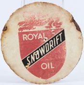 A VINTAGE ROYAL SNOWDRIFT OIL CIRCULAR ENAMEL SIGN. 30cms diameter.