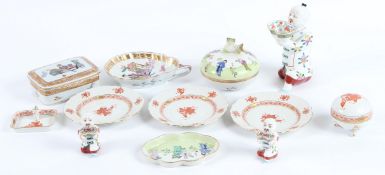 A COLLECTION OF TWELVE VARIOUS PIECES OF HEREND PORCELAIN including three Chinese figures, shell