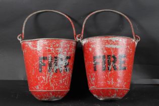 TWO RED FIRE BUCKETS. 30cms high.