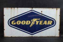 A LARGE VINTAGE GOODYEAR ENAMEL SIGN. 60cms x 1m 10cms.