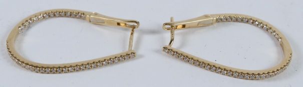 A PAIR OF 18TH CENTURY YELLOW GOLD AND DIAMOND HOOP EARRINGS approx. 1 Carat.