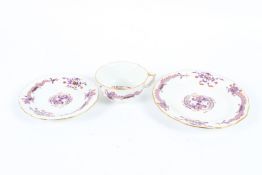 A MEISSEN BLUE AND WHITE TRIO, cup, saucer and plate. Cross swords mark in blue.