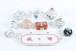 A COLLECTION OF TWELVE VARIOUS PIECES OF HEREND PORCELAIN including a sandwich tray, vase, bowl