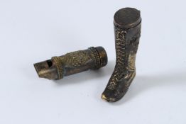 TWO BRASS WWI BOOT AND WHISTLE VESTAS.