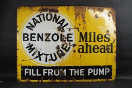 A LARGE VINTAGE NATIONAL BENZOLE MIXTURE ENAMEL SIGN. 92cms x 2m.