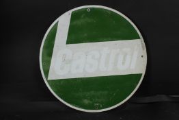 A CASTROL GREEN AND WHITE CIRCULAR ENAMEL SIGN. 60cms.