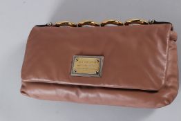 A DOLCE & GABBANA PADDED DUSTY PINK BAG with plain leather strap. 30cms long, with dust bag.