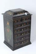 A LACQUER FIVE DRAWER CHEST. 50cms high.
