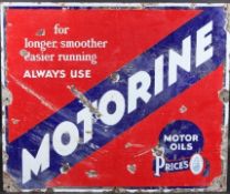 A VINTAGE PRICES MOTORING MOTOR OILS ENAMEL SIGN. 60cms x 60cms.
