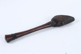 AN AFRICAN CARVED WOODEN CLUB, possibly Chokwe or Zulu. 28cms long.