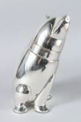 A LARGE SILVER PLATED POLAR BEAR COCKTAIL SHAKER. 25cms high.