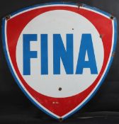 A LARGE VINTAGE DOUBLE SIDED FINE RED, WHITE AND BLUE SHIELD SHAPED ENAMEL SIGN. 1m x 1m.
