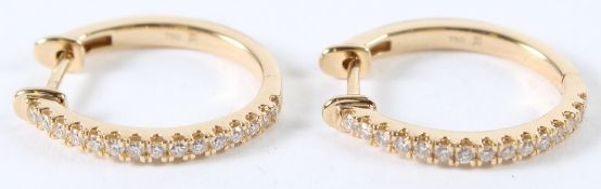 A PAIR OF 18CT YELLOW GOLD DIAMOND SET HOOP EARRINGS. 0.45ct diamonds.